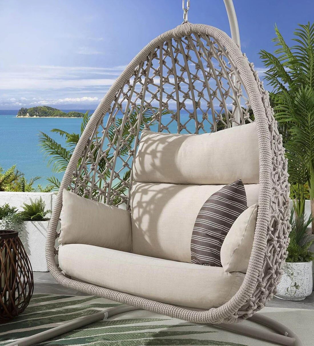 Outdoor Furniture Double Seater Swing (Grey Swing with White Cushion)
