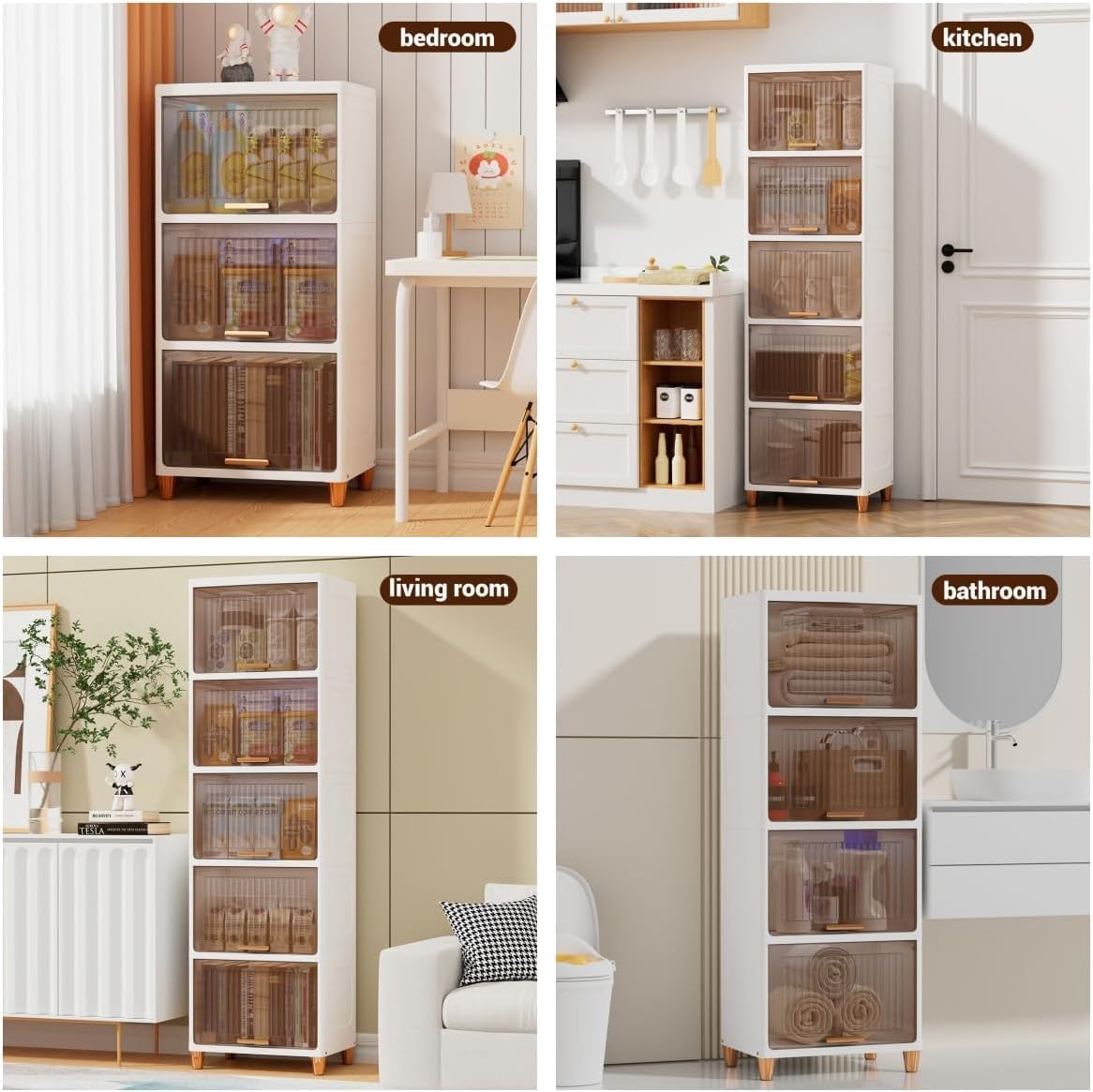 JD FRESH 4 Tier Foldable Plastic Cloth Rack for Storage/Kitchen Cupboard/Versatile and Sturdy Wardrobe for Clothes/Storage Organizer/Closet for Bedroom/Living Room/Laundry Room/Study (Transparent)