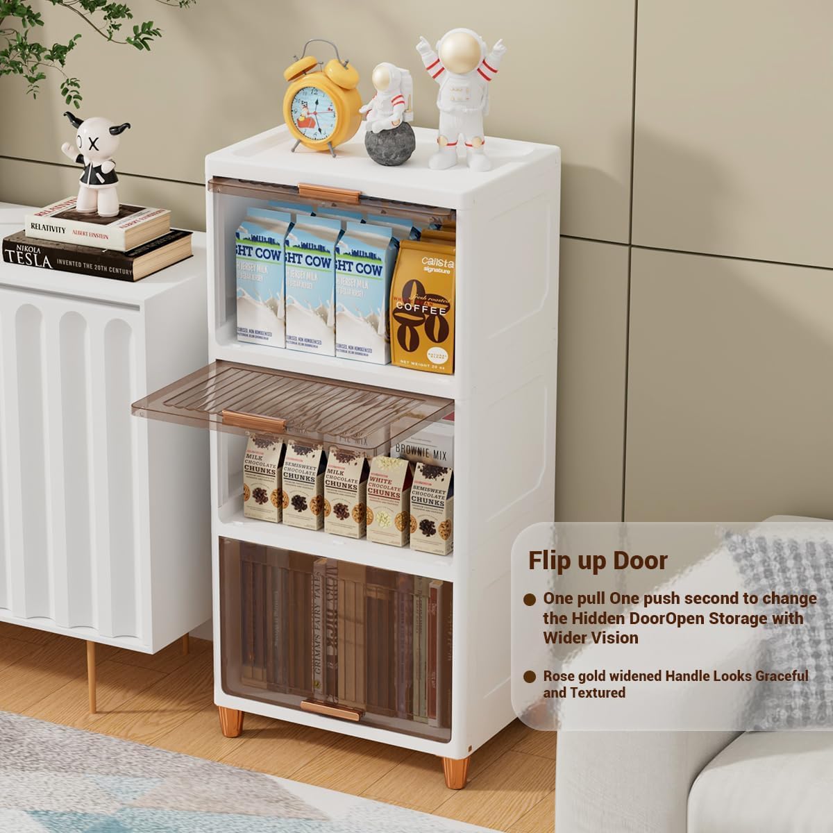 JD FRESH 4 Tier Foldable Plastic Cloth Rack for Storage/Kitchen Cupboard/Versatile and Sturdy Wardrobe for Clothes/Storage Organizer/Closet for Bedroom/Living Room/Laundry Room/Study (Transparent)