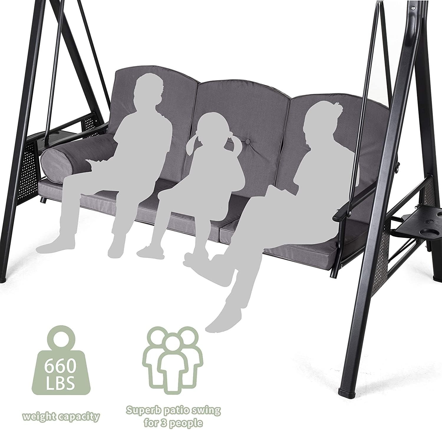 Low Carbon Steel 3 Seater Garden Swing Seat Outdoor Canopy Cushioned Bench- Brown, 127 Centimeters, 188 Centimeters (Brown)