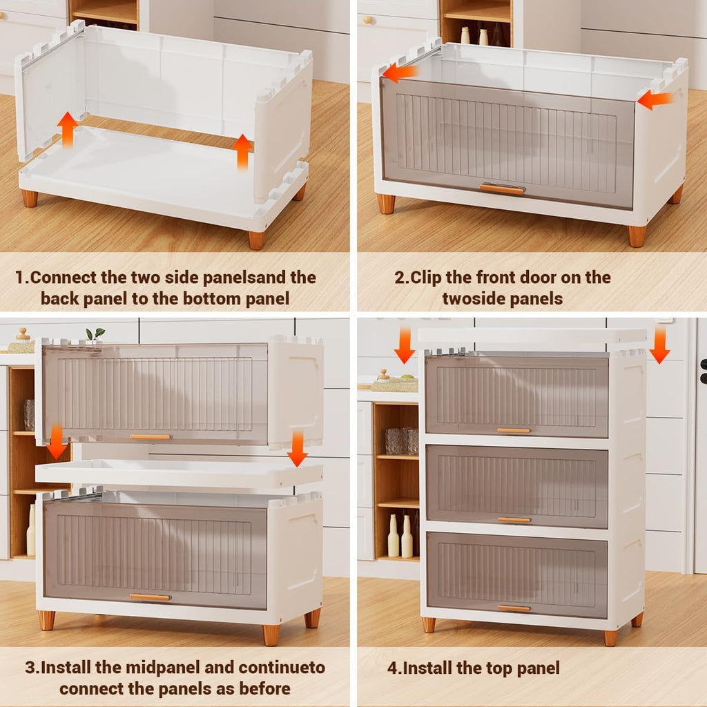 JD FRESH 4 Tier Foldable Plastic Cloth Rack for Storage/Kitchen Cupboard/Versatile and Sturdy Wardrobe for Clothes/Storage Organizer/Closet for Bedroom/Living Room/Laundry Room/Study (Transparent)