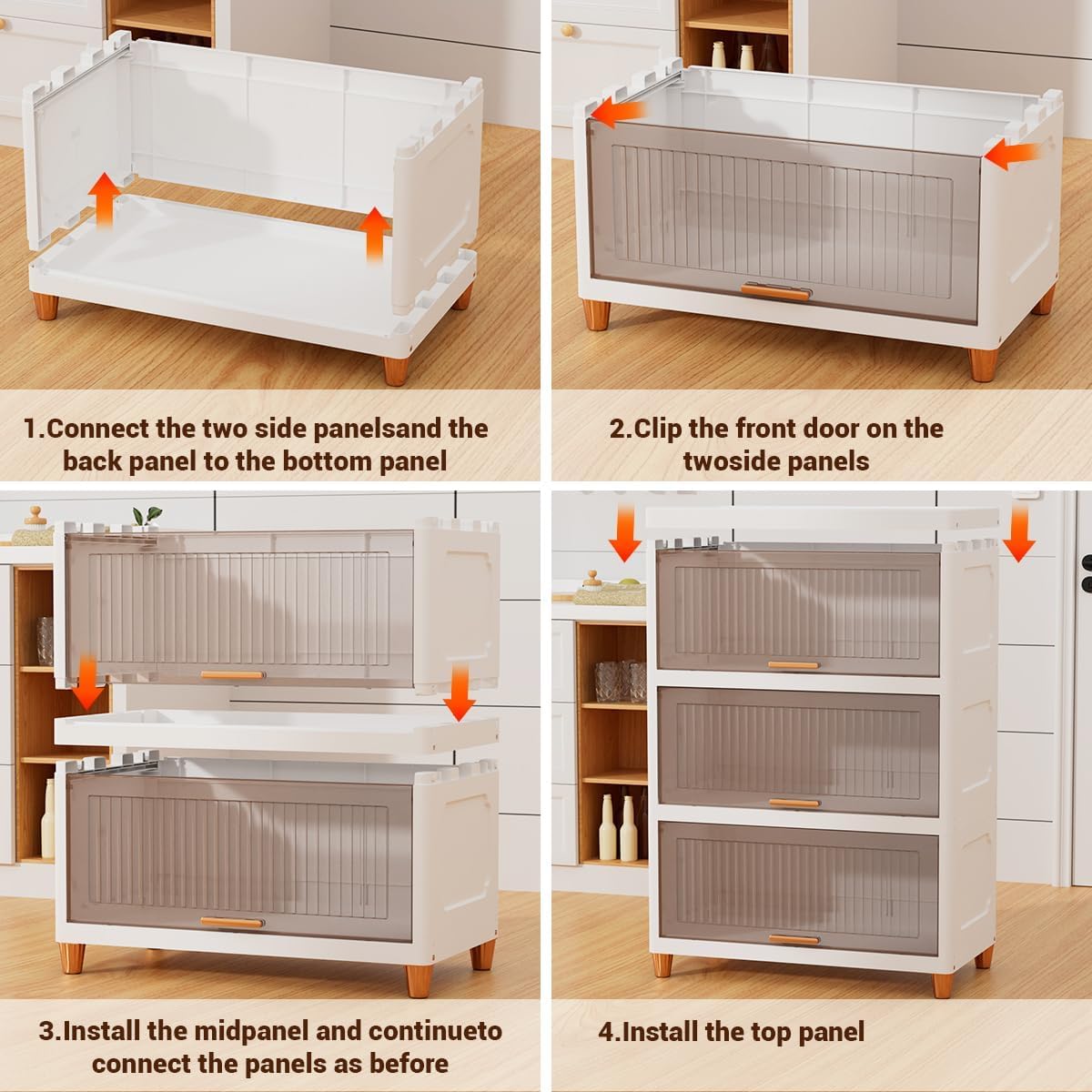 JD FRESH 4 Tier Foldable Plastic Cloth Rack for Storage/Kitchen Cupboard/Versatile and Sturdy Wardrobe for Clothes/Storage Organizer/Closet for Bedroom/Living Room/Laundry Room/Study (Transparent)