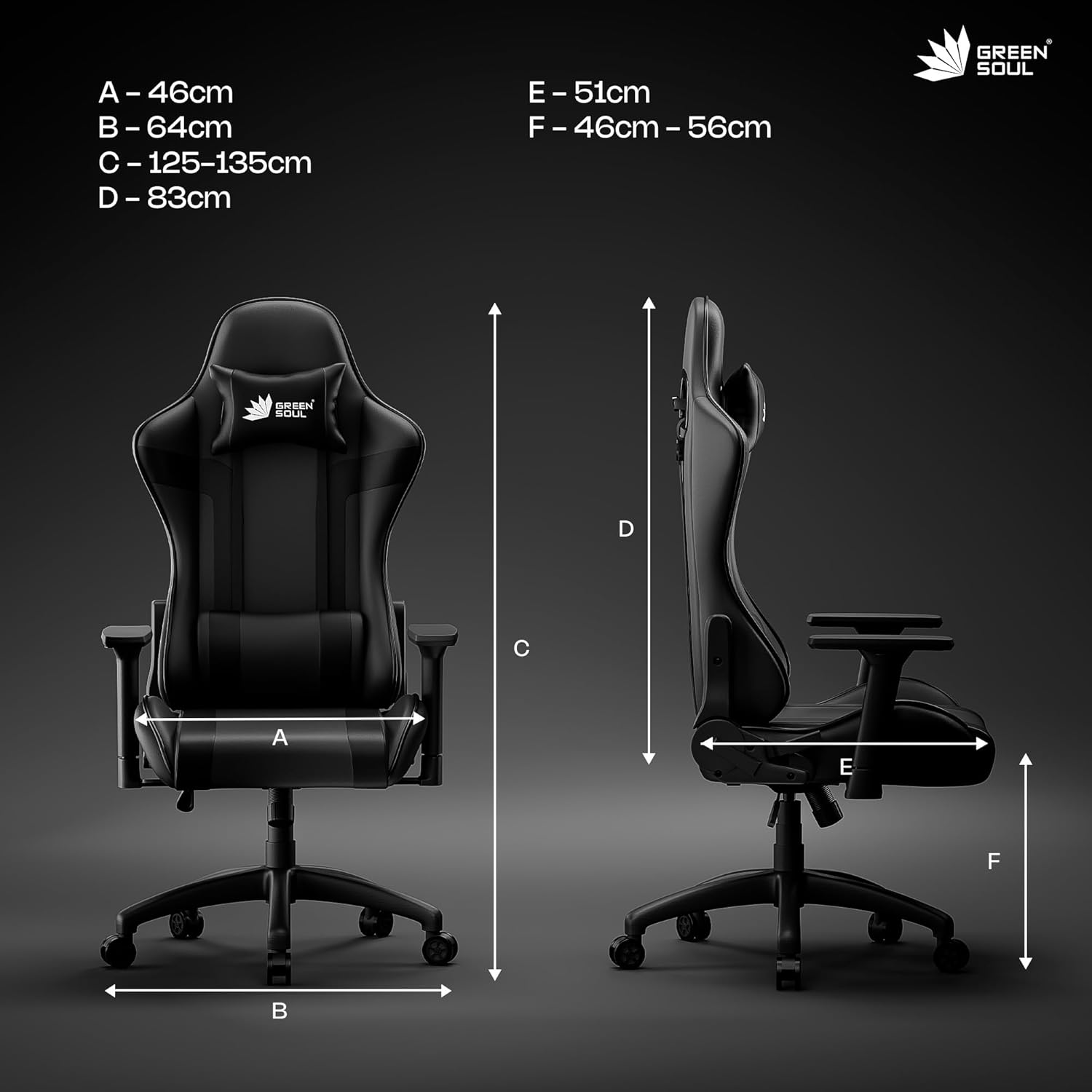 Green Soul Raptor 2.0 Racing Edition Ergonomic Gaming Chair with Premium PU Leather, Adjustable Neck & Lumbar Pillow, 3D Adjustable Armrests & Heavy Duty Nylon Base (Black)