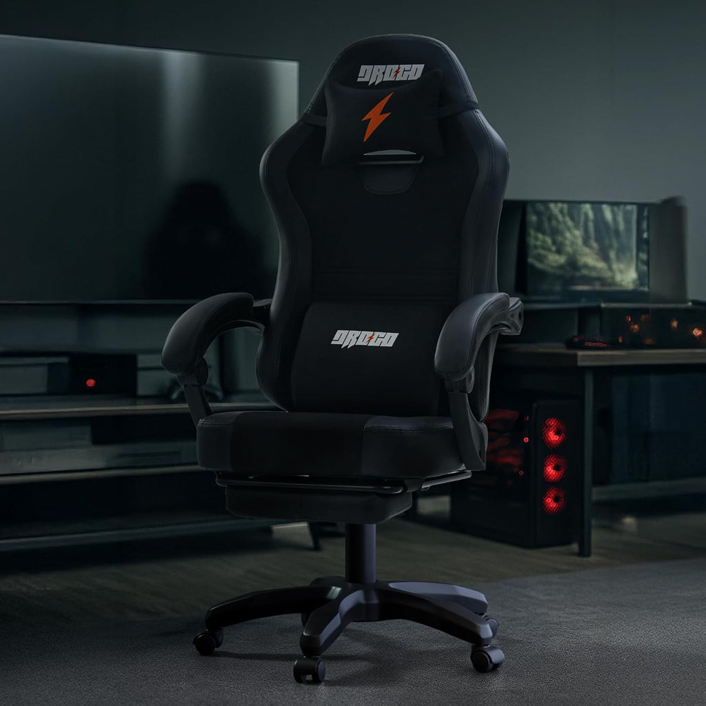 DROGO Aura Ergonomic Gaming Chair with Premium PU Leather Fabric, Linkage Armrest, Adjustable Neck & Lumbar Pillow | Computer Chair for Study | Office Chairs for Work from Home with Recline (Black)