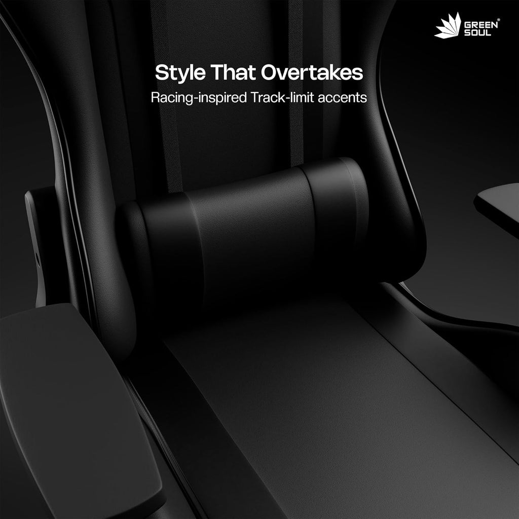 Green Soul Raptor 2.0 Racing Edition Ergonomic Gaming Chair with Premium PU Leather, Adjustable Neck & Lumbar Pillow, 3D Adjustable Armrests & Heavy Duty Nylon Base (Black)