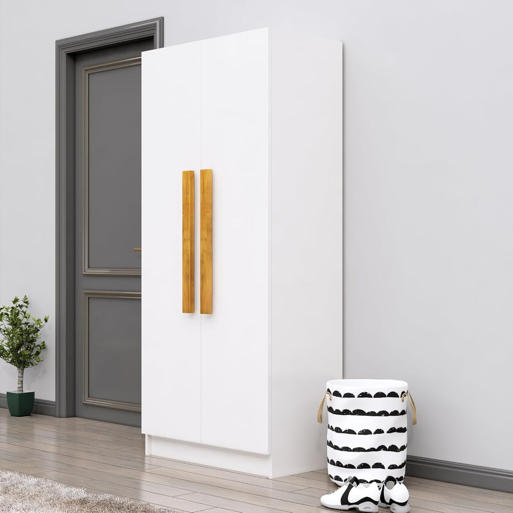 Bniture 2 Door Wooden Wardrobe for Bedroom | Almirah for Clothes with 4 Shelves, Engineered Wood Wardrobe for Clothes | Cupboard for Bedroom (46D x 80W x 182H CM) | 3 Years Warranty (Frosty White)