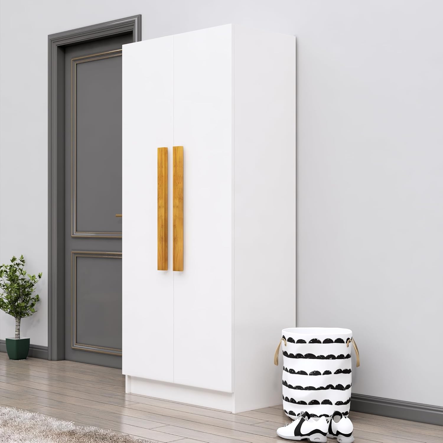 Bniture 2 Door Wooden Wardrobe for Bedroom | Almirah for Clothes with 4 Shelves, Engineered Wood Wardrobe for Clothes | Cupboard for Bedroom (46D x 80W x 182H CM) | 3 Years Warranty (Frosty White)