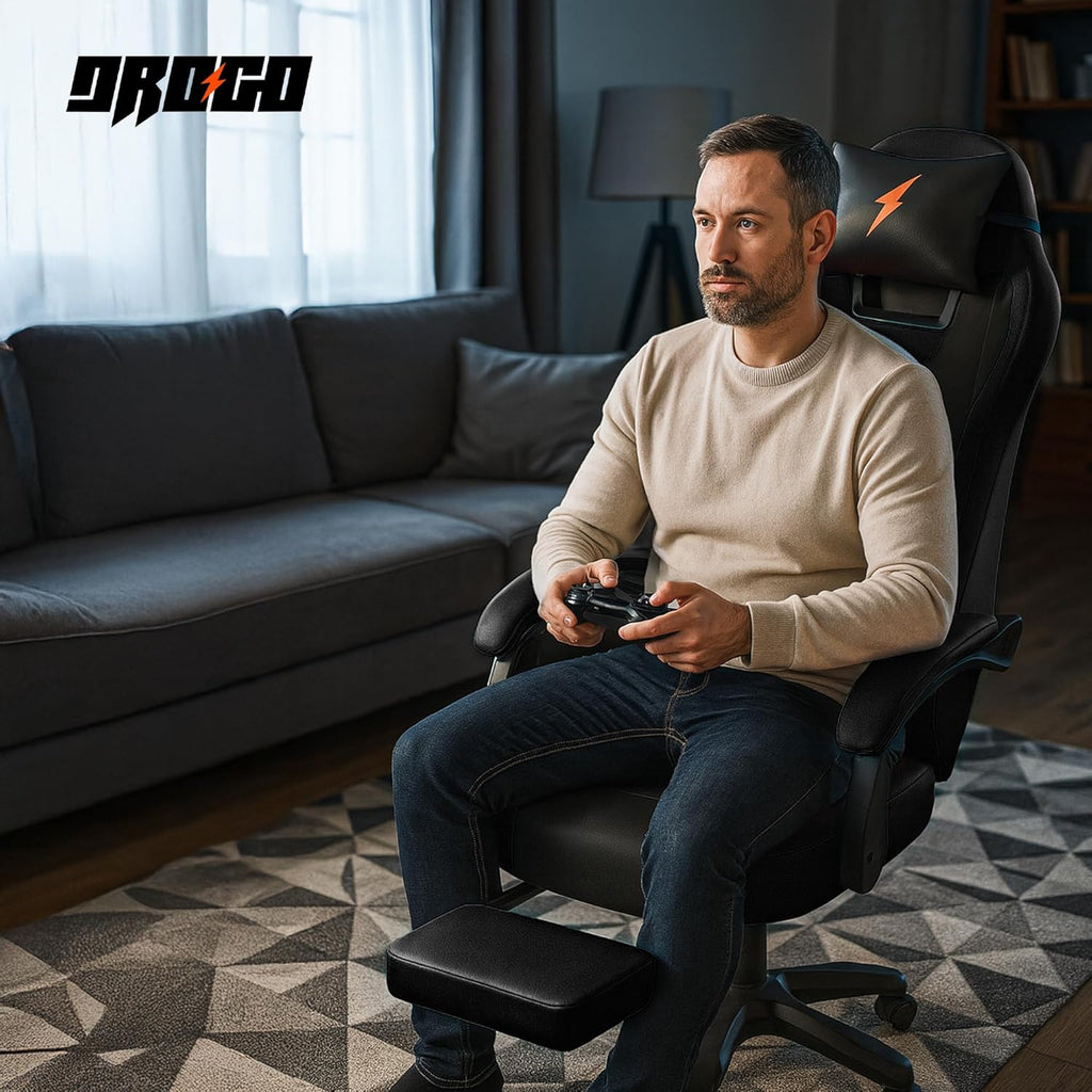 DROGO Aura Ergonomic Gaming Chair with Premium PU Leather Fabric, Linkage Armrest, Adjustable Neck & Lumbar Pillow | Computer Chair for Study | Office Chairs for Work from Home with Recline (Black)
