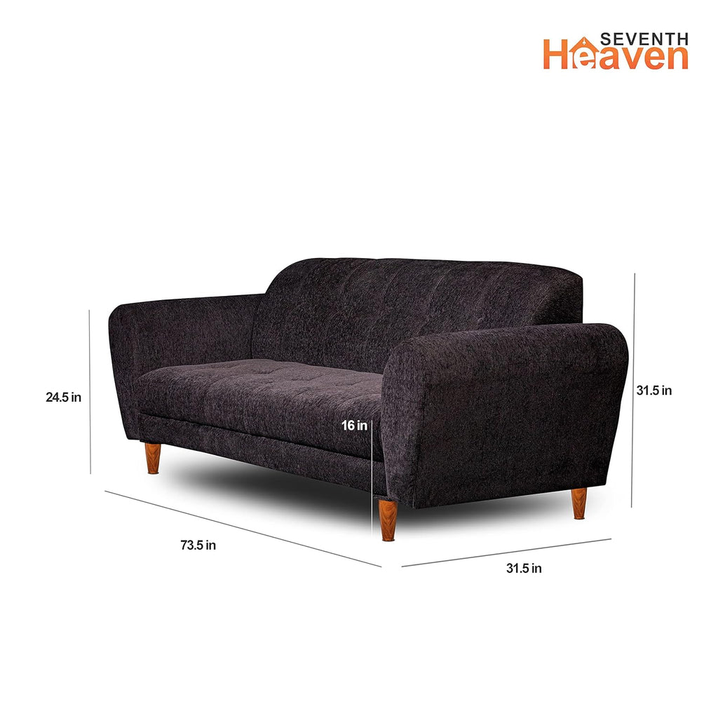 Milan 3 Seater Sofa | Luxury Comfort & Extra Spacious | Sofa | Sofa Set | Wooden Sofa Set for Living Room | Sofa for Living Room & Office (Chenille Molfino - Black)