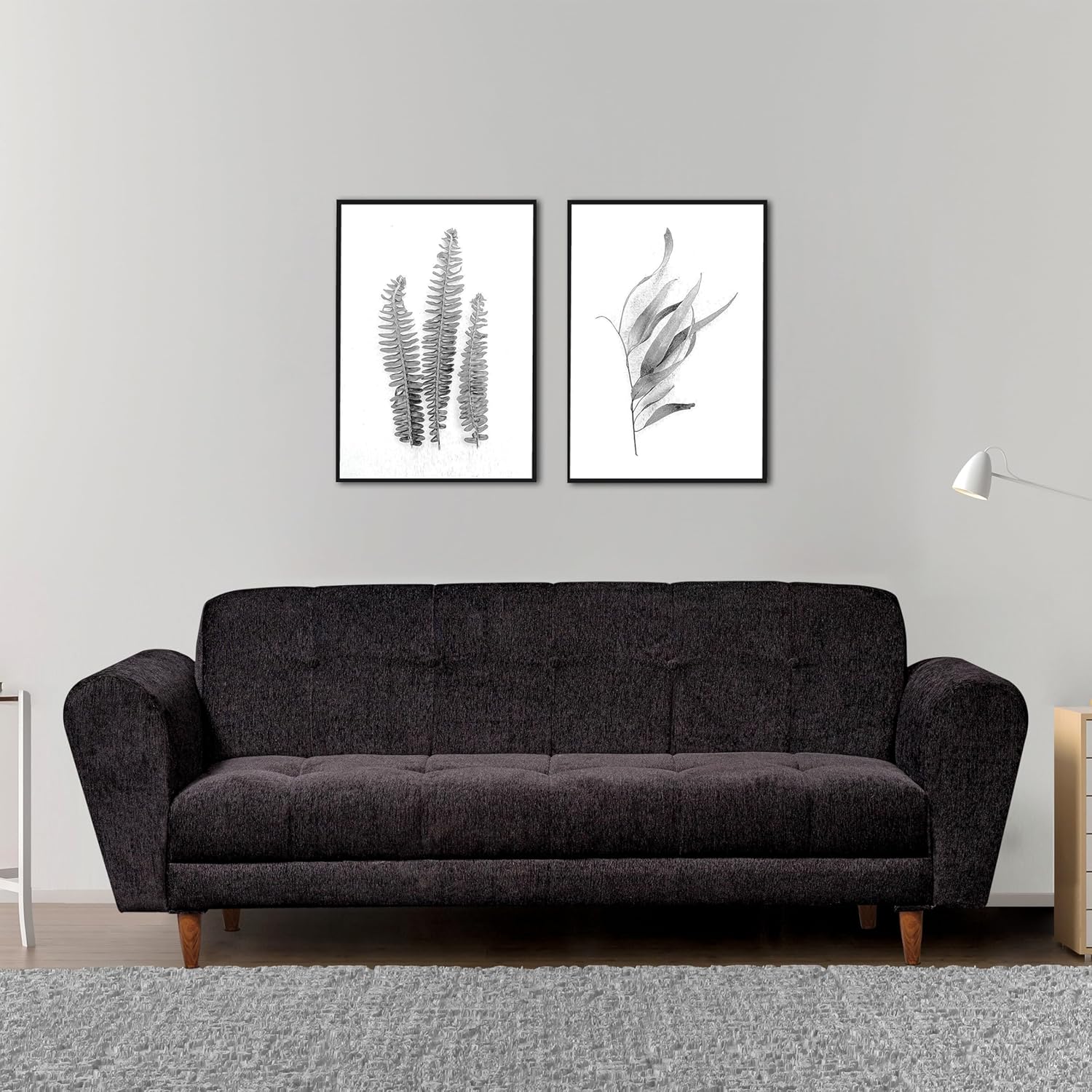 Milan 3 Seater Sofa | Luxury Comfort & Extra Spacious | Sofa | Sofa Set | Wooden Sofa Set for Living Room | Sofa for Living Room & Office (Chenille Molfino - Black)