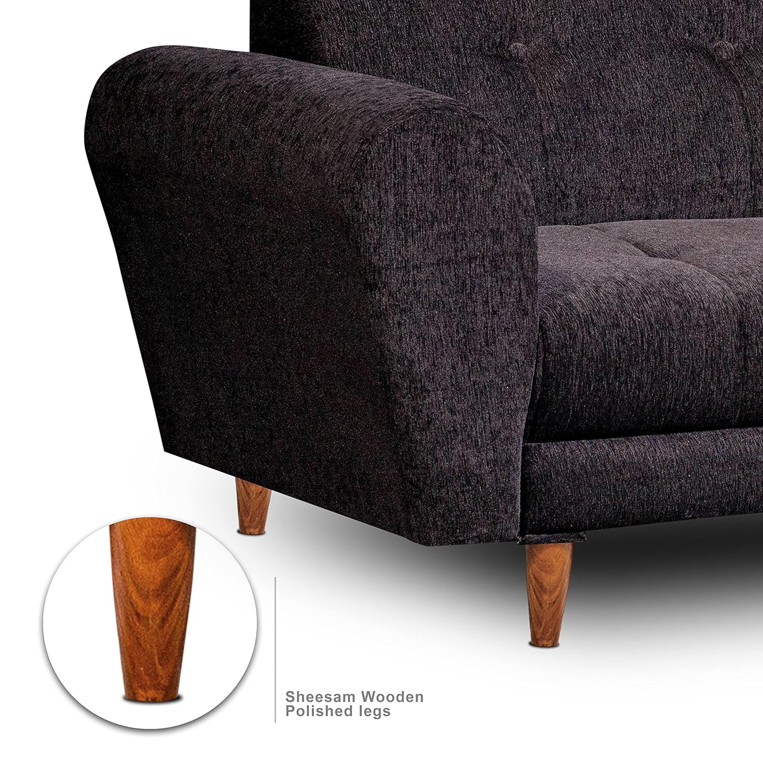 Milan 3 Seater Sofa | Luxury Comfort & Extra Spacious | Sofa | Sofa Set | Wooden Sofa Set for Living Room | Sofa for Living Room & Office (Chenille Molfino - Black)