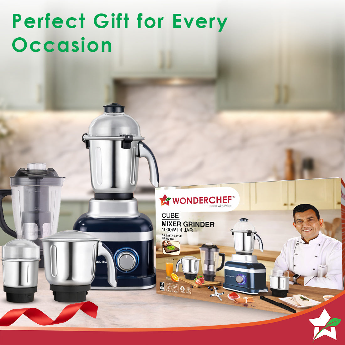Cube 1000W Mixer Grinder, 4 Jars with Flow Breakers, Special Coarse Blade for Silbatta-style Khada Masala Grinding, Ideal for Grinding, Blending Chutney, Idli/Dosa Batter, 2-Yr Warranty