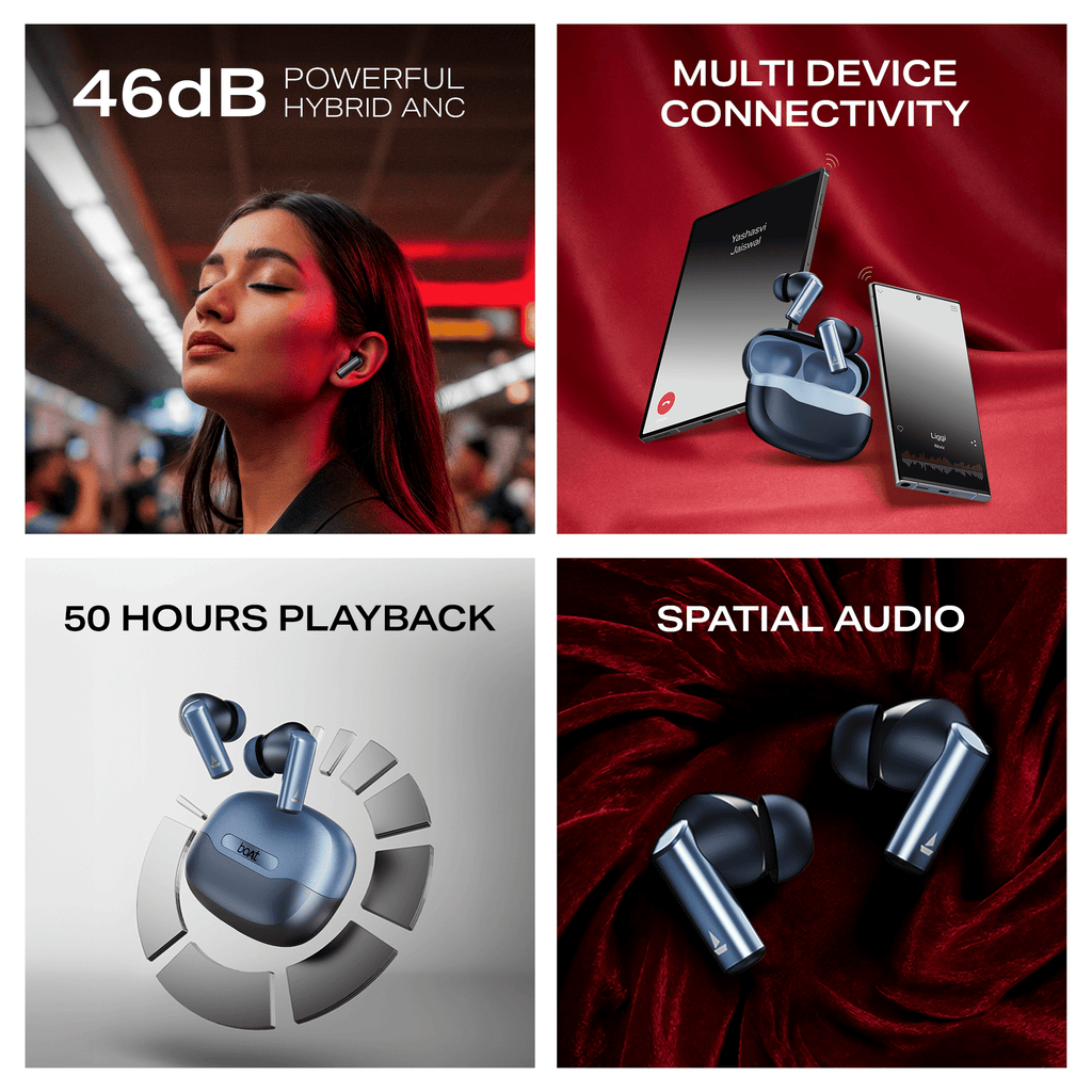 boAt Airdopes Prime 701 ANC | Wireless Earbuds with 50 Hours Playback, 46dB Hybrid ANC, Spatial Audio, Multipoint & BEAST™ Mode