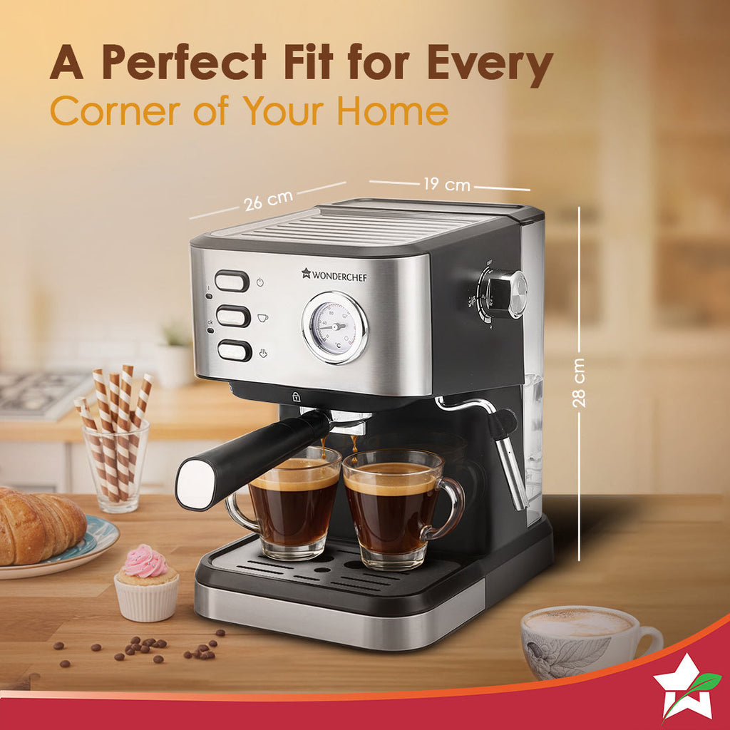 Regenta Espresso Coffee Machine, 19-bar, Make Espressos, Cappuccinos & Lattes at Home, With Steamer, Metal Porta Filter, Temperature Dial, 2 Year Warranty