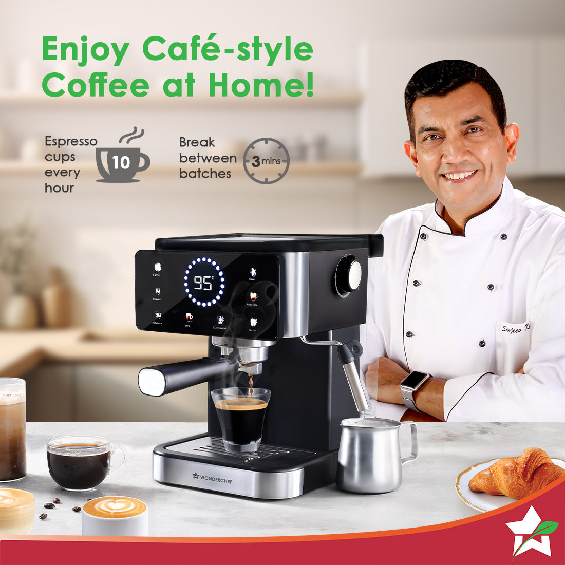 Rinaldi Espresso Coffee Machine | 20-bar Pressure | Digital Display | For Hot & Cold Espresso, Americano | Auto Cleaning | 2 Year Warranty