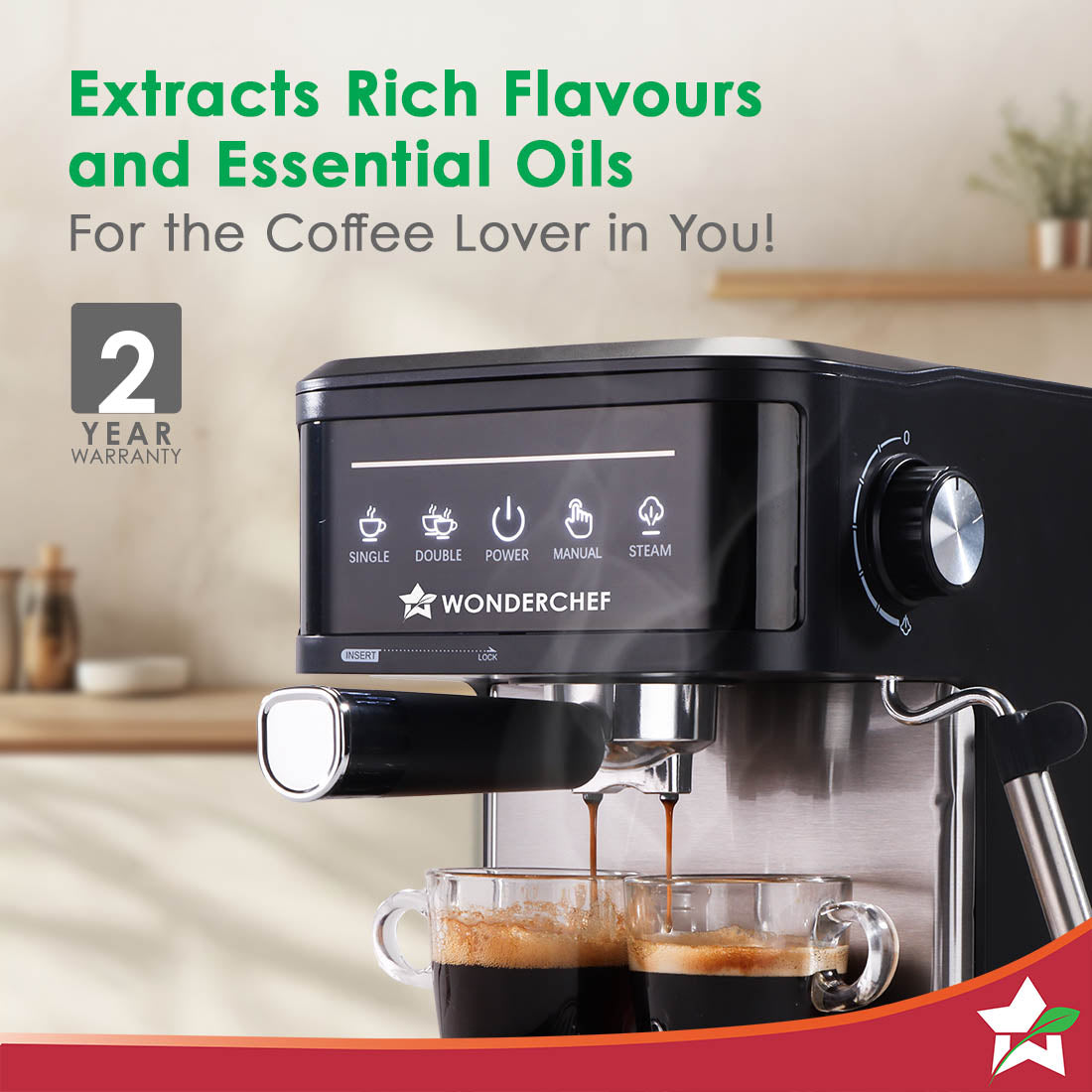 Regalia Neo 20-Bar Espresso Coffee Machine, Built-in Frother for Cappuccino & Latte, Metal Porta Filter, Double Thermo Block, LCD Panel, Perfect Gift Idea for Coffee Lovers, 2-Yr Warranty