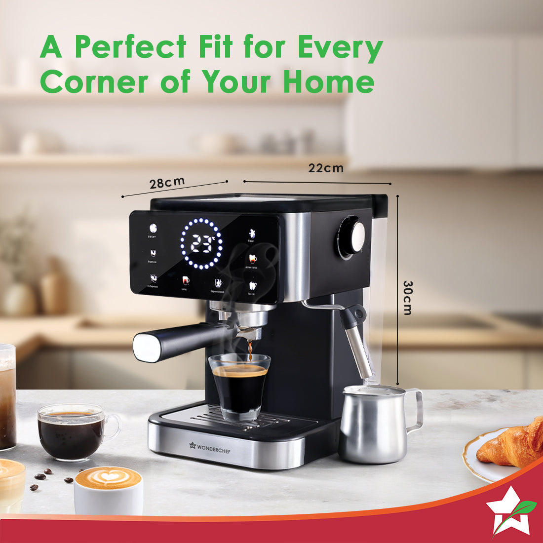 Rinaldi Espresso Coffee Machine | 20-bar Pressure | Digital Display | For Hot & Cold Espresso, Americano | Auto Cleaning | 2 Year Warranty