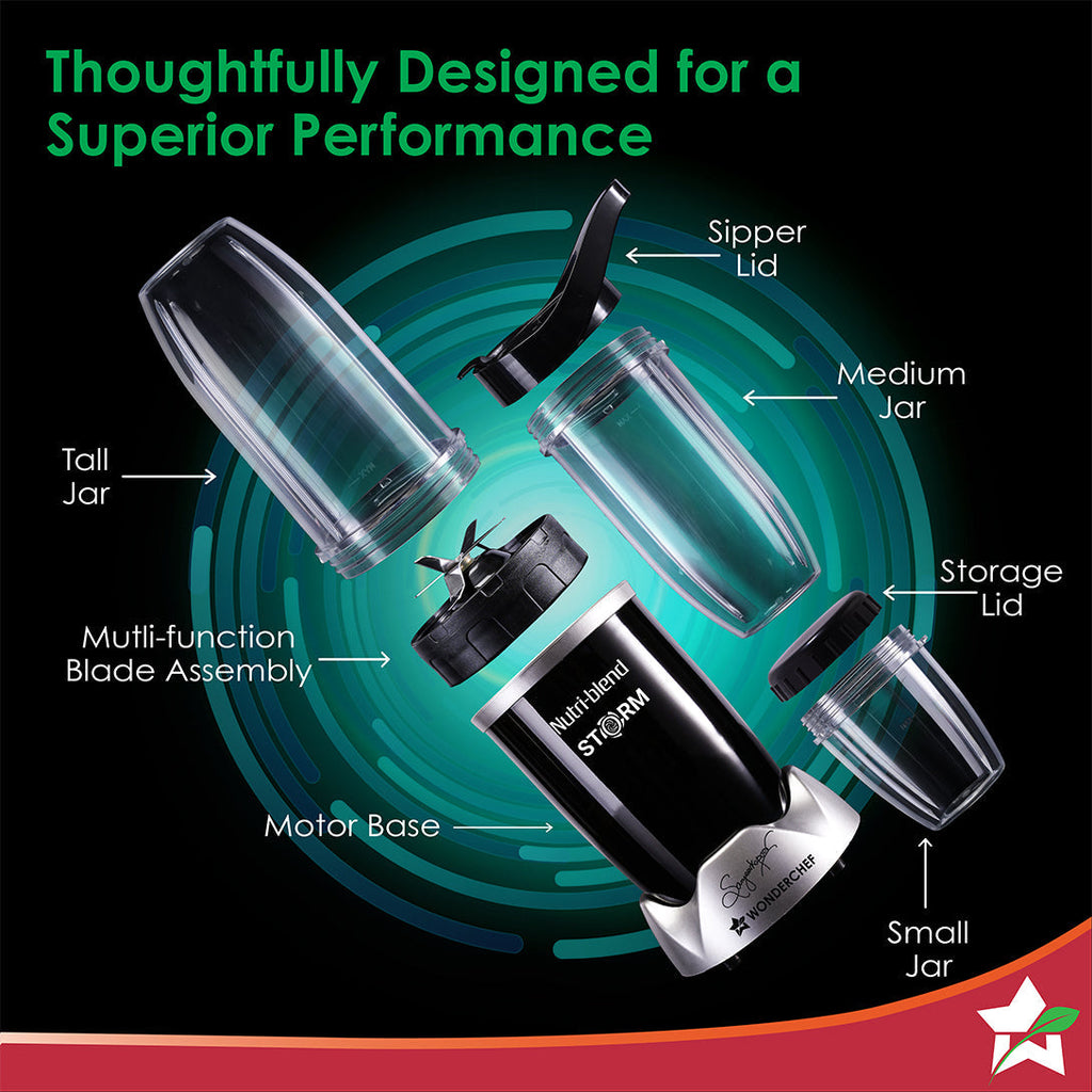Nutri-blend Storm 1200W | 100% Copper Motor | Sharp 6-wing Stainless Steel Blade | Masalas, Chutney, Nuts, Crush Ice | 2 Jars | 22000 RPM | Sipper Attachment | 2 Year Warranty