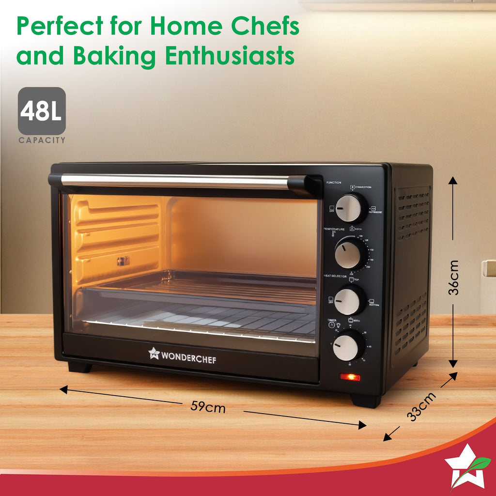 Oven Toaster Griller (OTG) - 48 L | With Rotisserie | Auto-Shut Off | Heat-Resistant Tempered Glass | 6-Stage Heat Selection Bake, Grill, Roast | Easy to Clean | Black | 2 Year Warranty