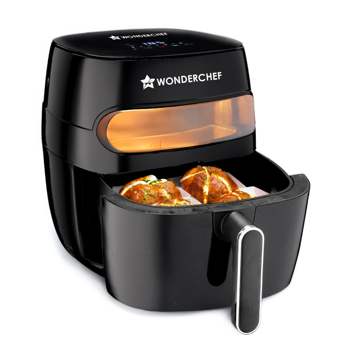 Wonderchef Renewed Swift Digital Air Fryer with Window | 1350W, 6 Litres | Rapid Air Technology | 7 Pre-set Functions | Non-stick Basket | Auto Shut-off | Touch Screen | Fry, Bake, Grill, Roast | 1-Year Warranty | Black