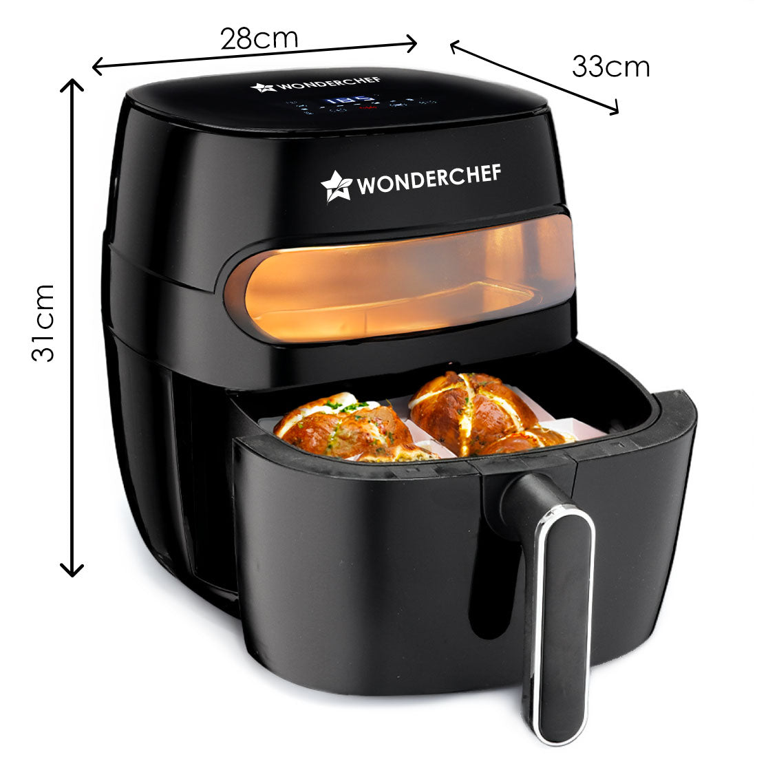 Wonderchef Renewed Swift Digital Air Fryer with Window | 1350W, 6 Litres | Rapid Air Technology | 7 Pre-set Functions | Non-stick Basket | Auto Shut-off | Touch Screen | Fry, Bake, Grill, Roast | 1-Year Warranty | Black