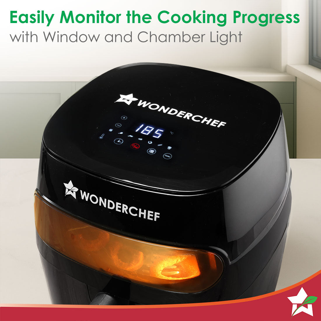 Wonderchef Renewed Swift Digital Air Fryer with Window | 1350W, 6 Litres | Rapid Air Technology | 7 Pre-set Functions | Non-stick Basket | Auto Shut-off | Touch Screen | Fry, Bake, Grill, Roast | 1-Year Warranty | Black