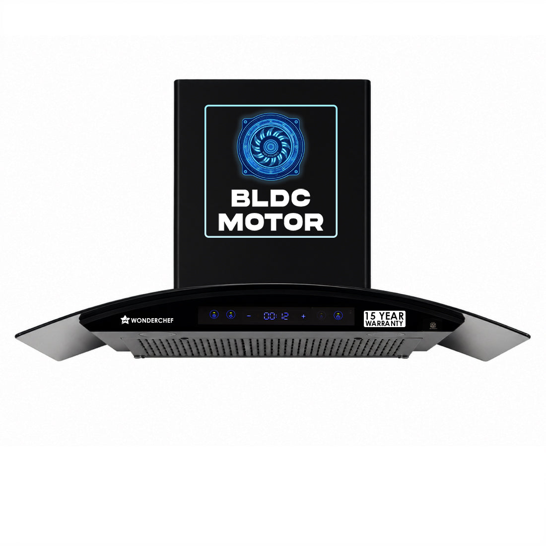 Ultra Curve 90cm Filterless Auto-clean Kitchen Chimney with Oil Collector, BLDC Motor, Suction 1700 m3/hr, Motion Sensor + Touch Control, 15-Yr Warranty on Motor & 5-Yr Comprehensive, Black