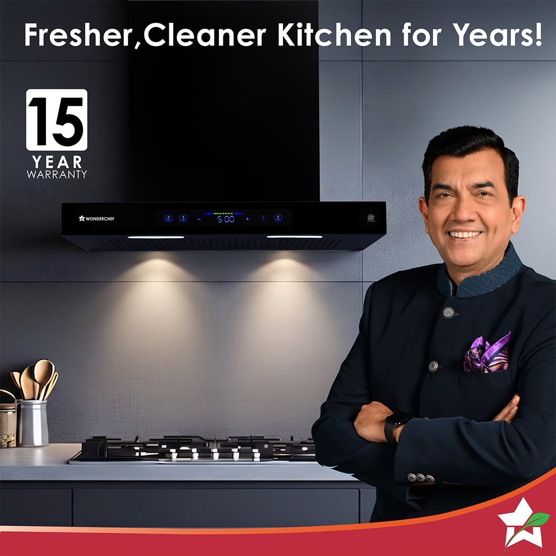 Ultra Sleek 60cm Filterless Auto-clean Kitchen Chimney with Oil Collector, BLDC Motor, Suction 1800 m3/hr, Motion Sensor + Touch Control, 15-Yr Warranty on Motor & 5-Yr Comprehensive, Black