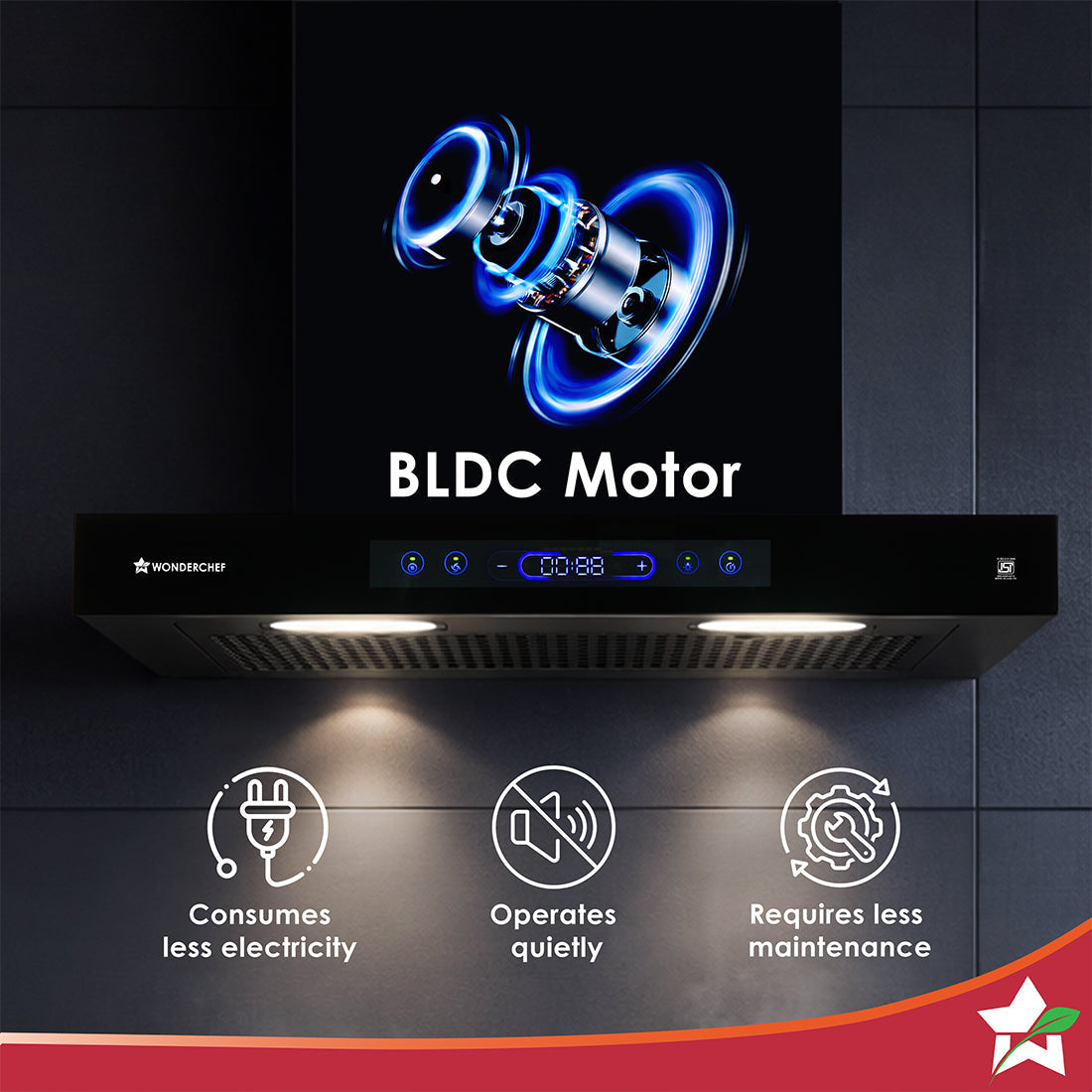 Ultra Sleek 60cm Filterless Auto-clean Kitchen Chimney with Oil Collector, BLDC Motor, Suction 1800 m3/hr, Motion Sensor + Touch Control, 15-Yr Warranty on Motor & 5-Yr Comprehensive, Black