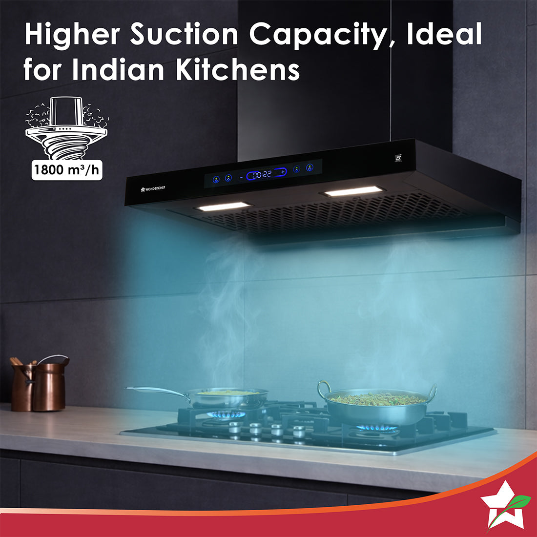 Ultra Sleek 60cm Filterless Auto-clean Kitchen Chimney with Oil Collector, BLDC Motor, Suction 1800 m3/hr, Motion Sensor + Touch Control, 15-Yr Warranty on Motor & 5-Yr Comprehensive, Black