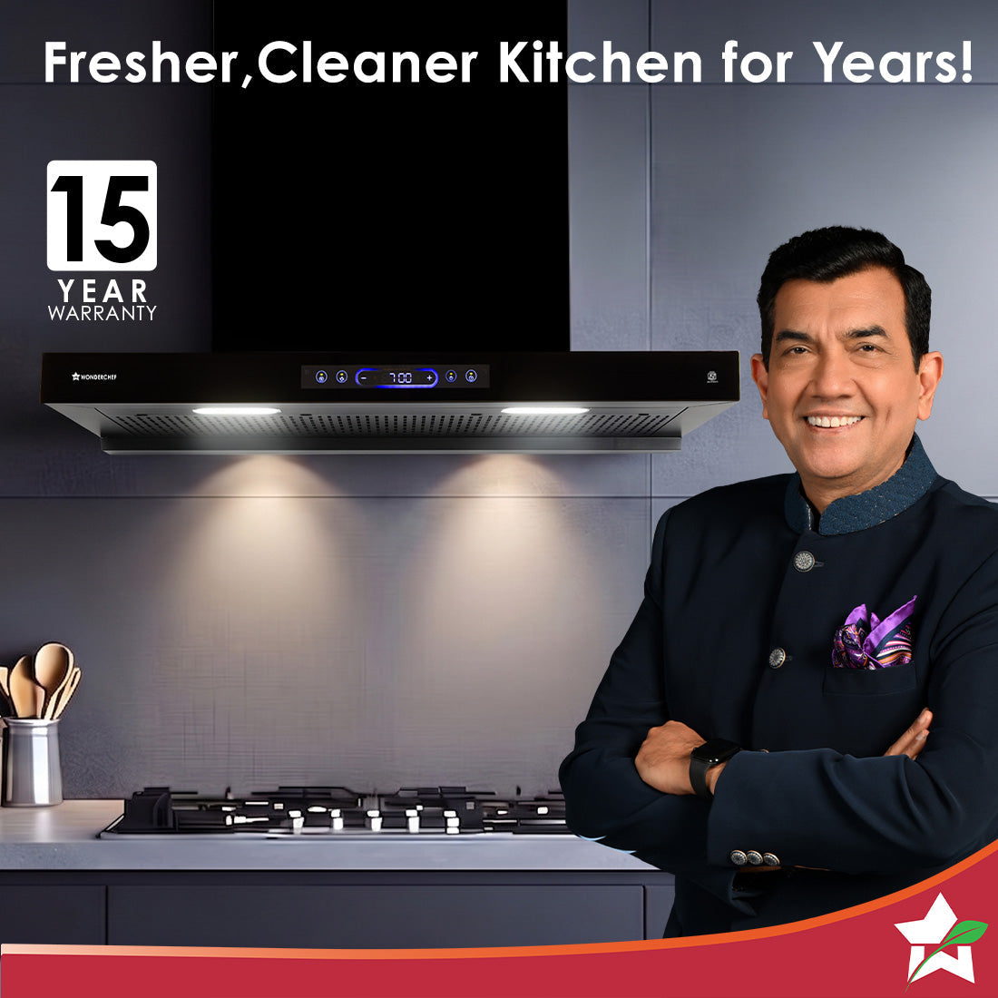 Ultra Sleek 90cm Filterless Auto-clean Kitchen Chimney with Oil Collector, BLDC Motor, Suction 1800 m3/hr, Motion Sensor + Touch Control, 15-Yr Warranty on Motor & 5-Yr Comprehensive, Black