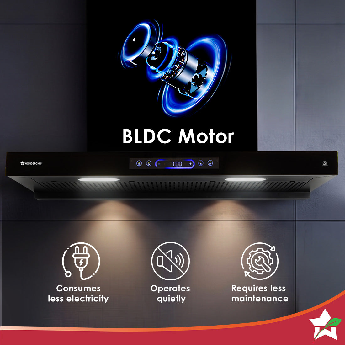 Ultra Sleek 90cm Filterless Auto-clean Kitchen Chimney with Oil Collector, BLDC Motor, Suction 1800 m3/hr, Motion Sensor + Touch Control, 15-Yr Warranty on Motor & 5-Yr Comprehensive, Black