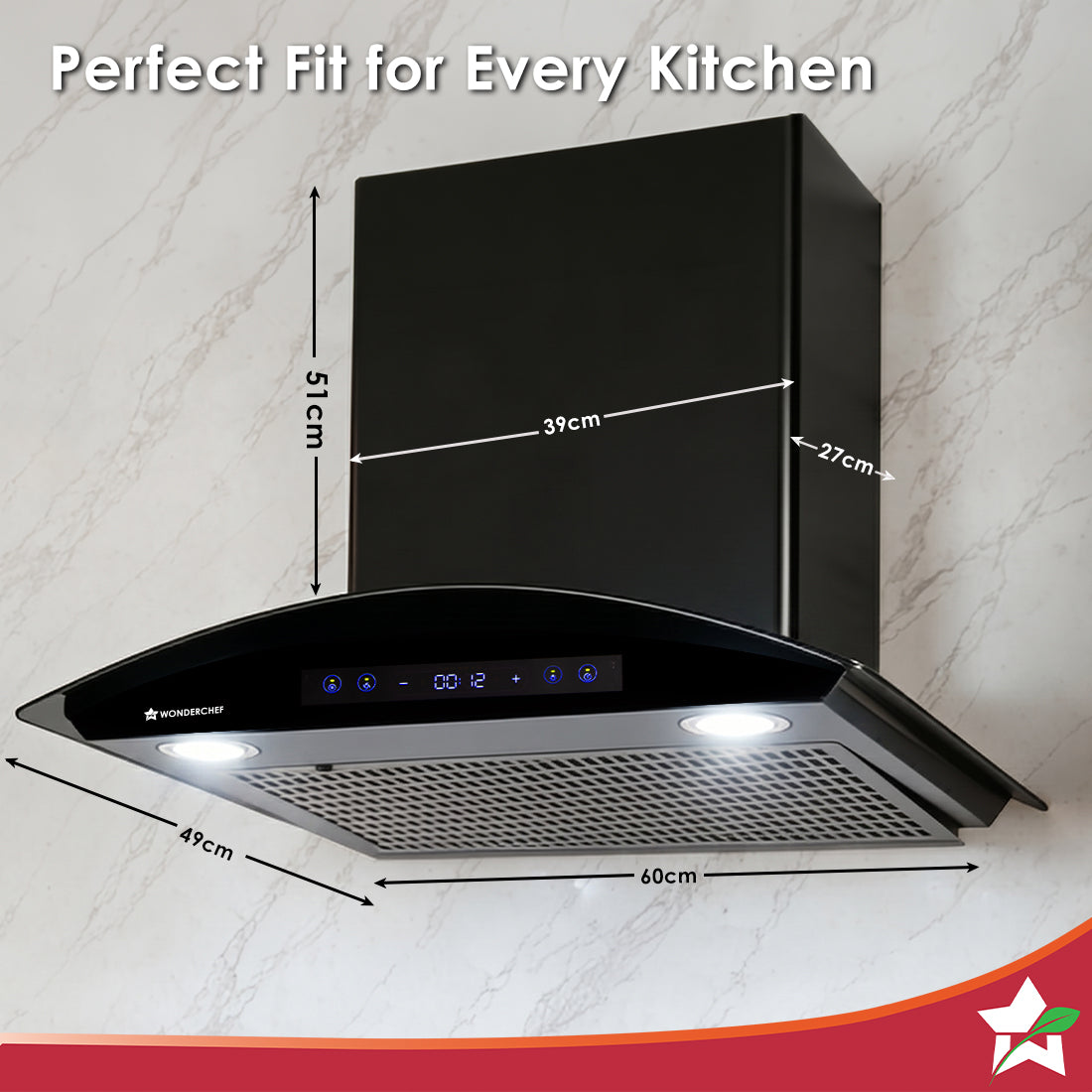 Ultra Curve 60cm Filterless Auto-clean Kitchen Chimney with Oil Collector, BLDC Motor, Suction 1700 m3/hr, Motion Sensor + Touch Control, 15-Yr Warranty on Motor & 5-Yr Comprehensive, Black