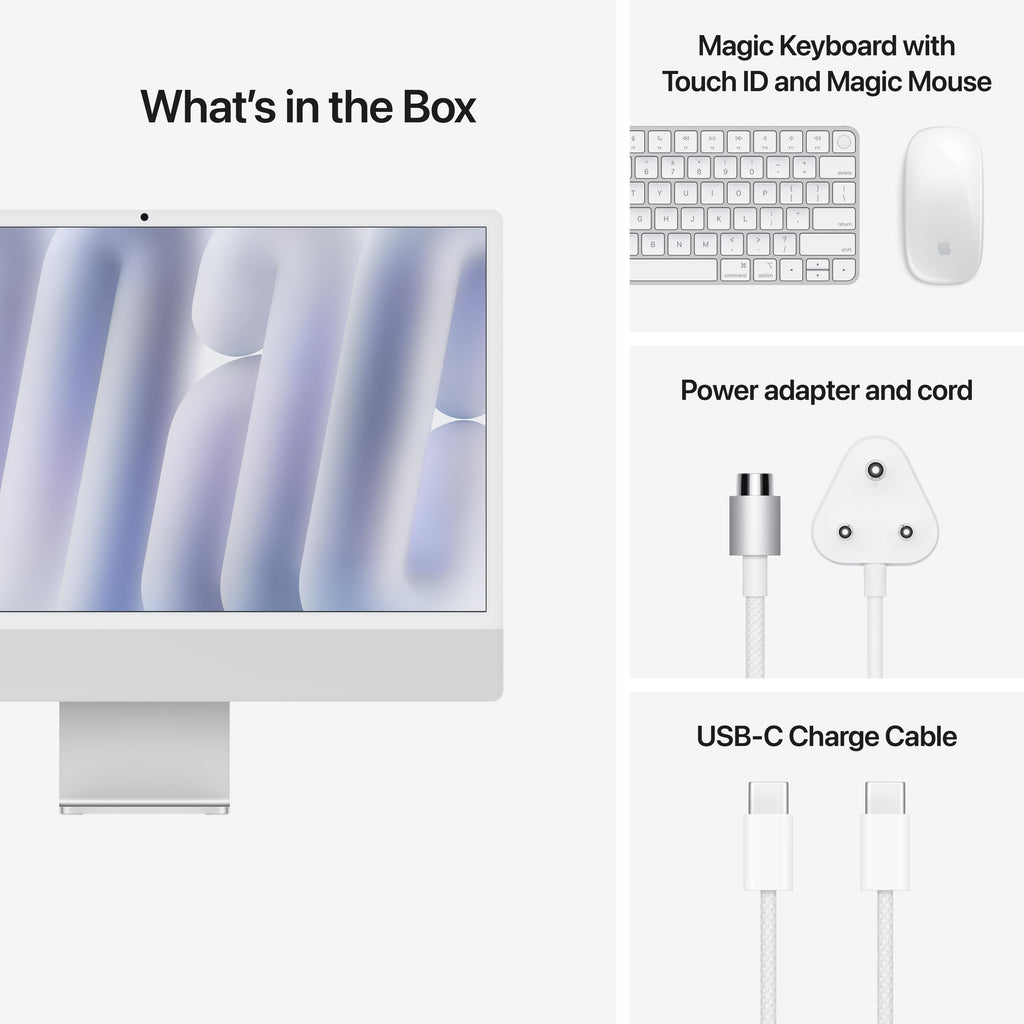 24-inch iMac with Retina 4.5K display: Apple M4 chip with 10-core CPU and 10-core GPU, 512GB SSD - Silver