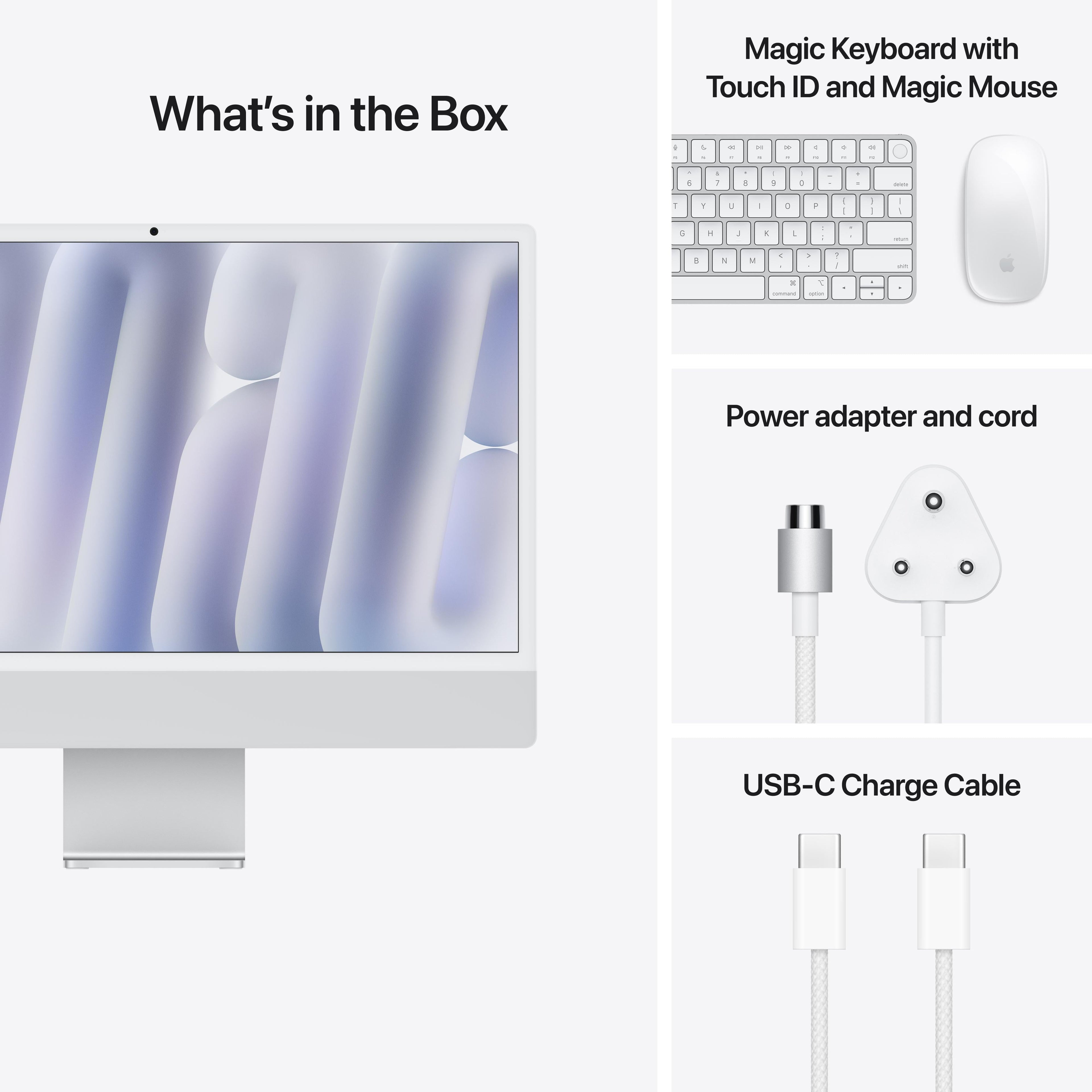 24-inch iMac with Retina 4.5K display: Apple M4 chip with 10-core CPU and 10-core GPU, 512GB SSD - Silver