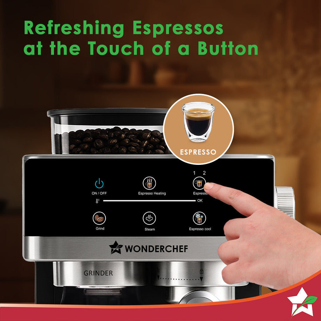 Regalia Espresso Machine & Coffee Grinder, 20-bar Pressure, Café-style Espresso, Hot & Cold Brew, 20 Grinding Options, 2-Yr Warranty